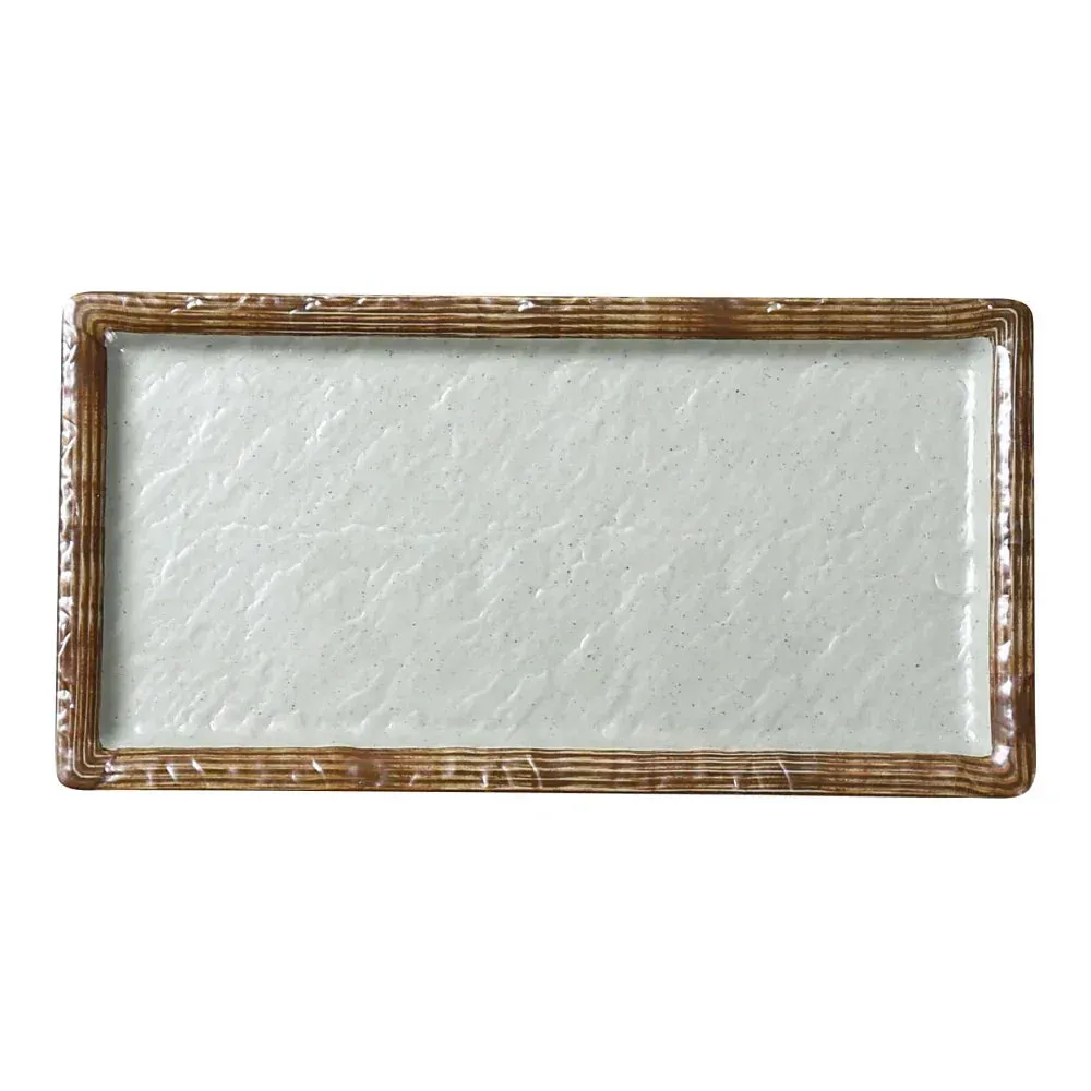 Yanco China green melamine rectangular sushi plate with matte finish, designed for stylish and modern presentation of sushi or small bites.