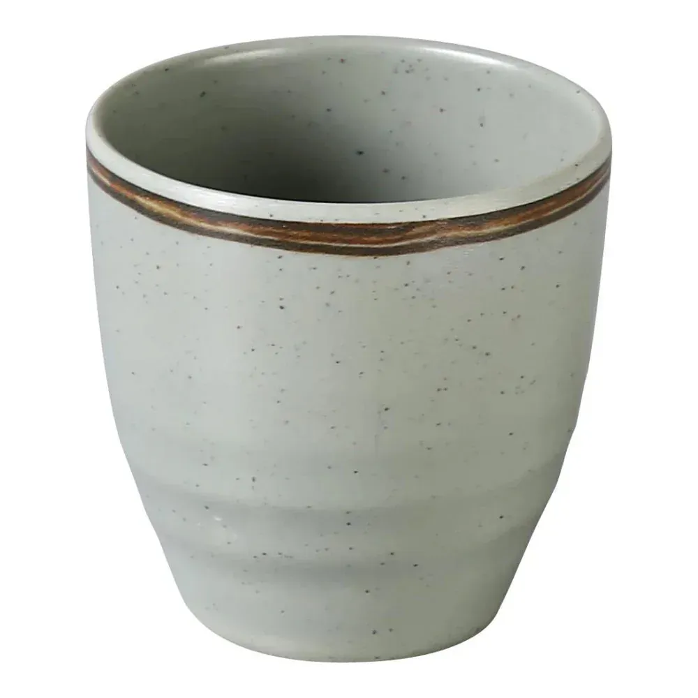 Yanco China Yoto spoon tea cup in matte finish melamine, sleek modern design, integrated spoon rest, perfect for trendy cafés and tea shops.