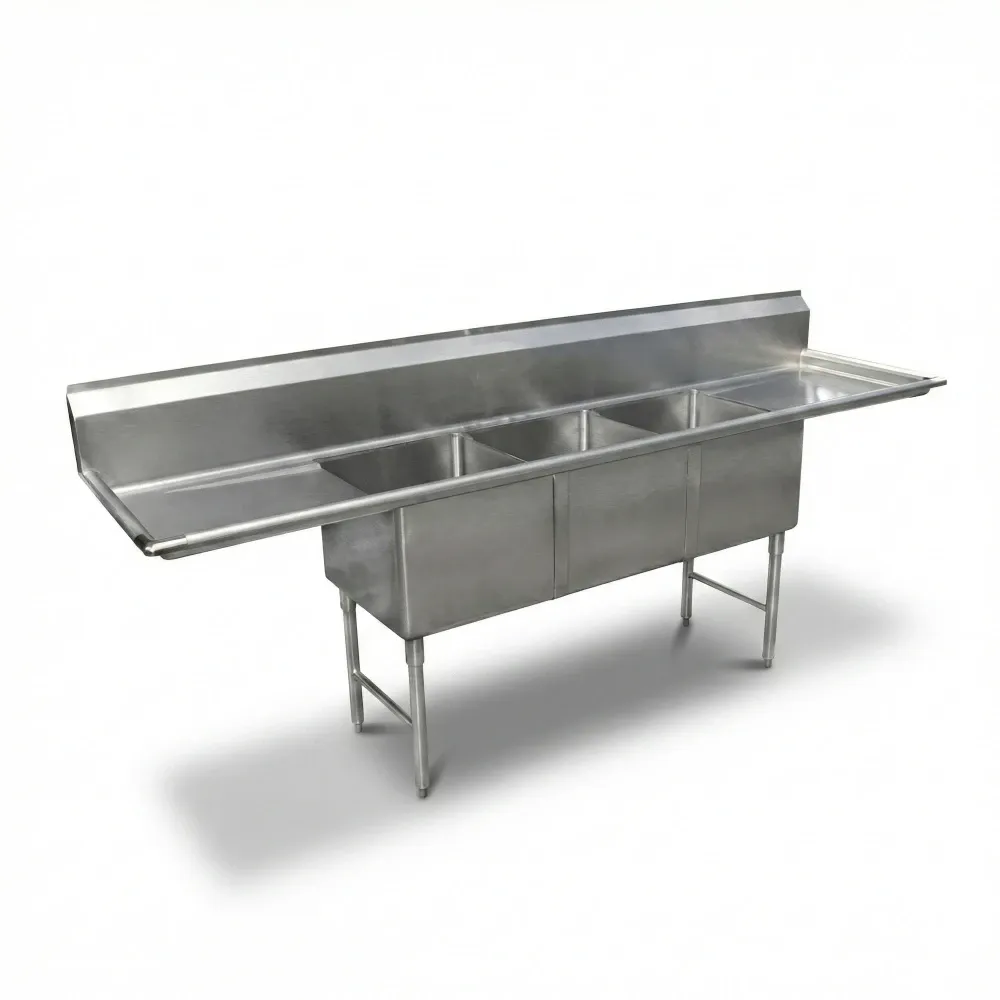 ChefPro Series 90" x 24" 18-Gauge Stainless Steel Three Compartment Sink