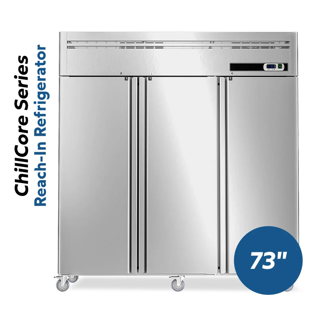 ChillCore Series 73" Reach-In Refrigerator, 3 Sections, Stainless Steel, 1 Year Warranty