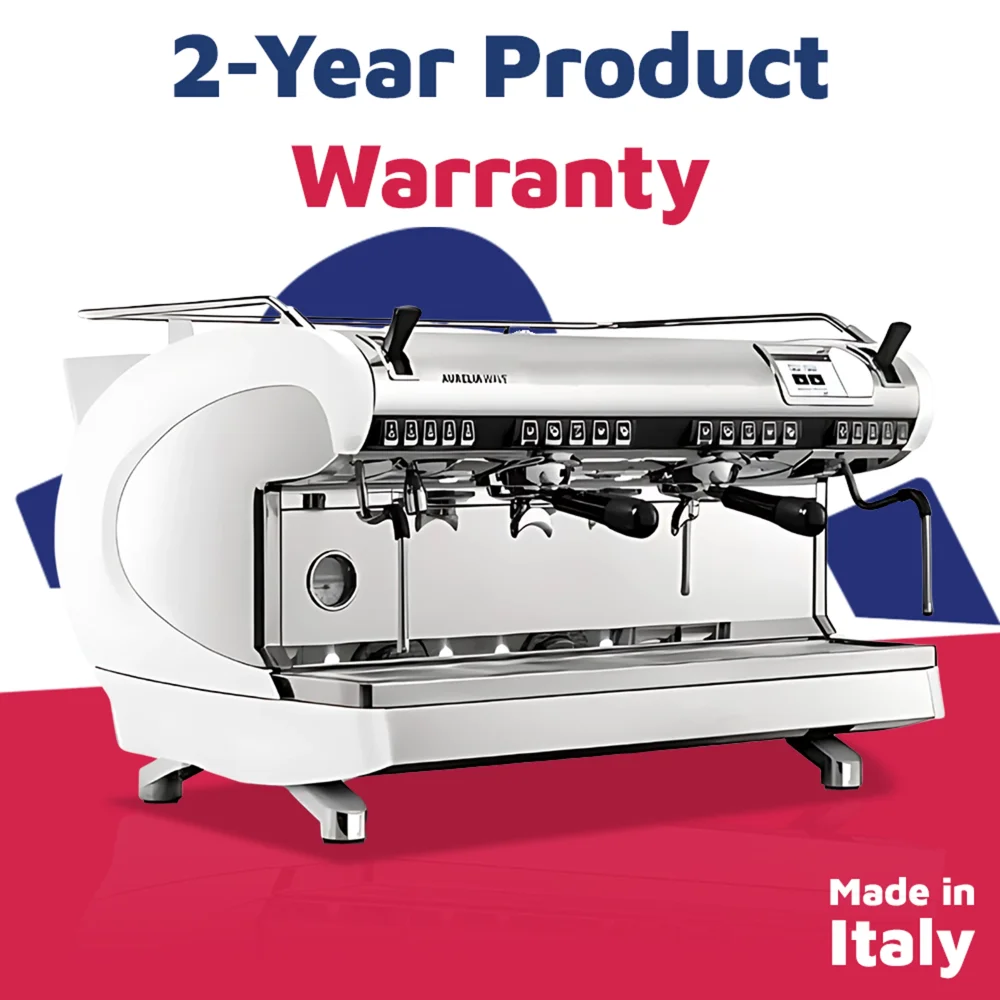 Nuova Simonelli two-group temperature-stable espresso machine with T3 tech and multi-boiler system delivers precise brewing in a compact café setup.