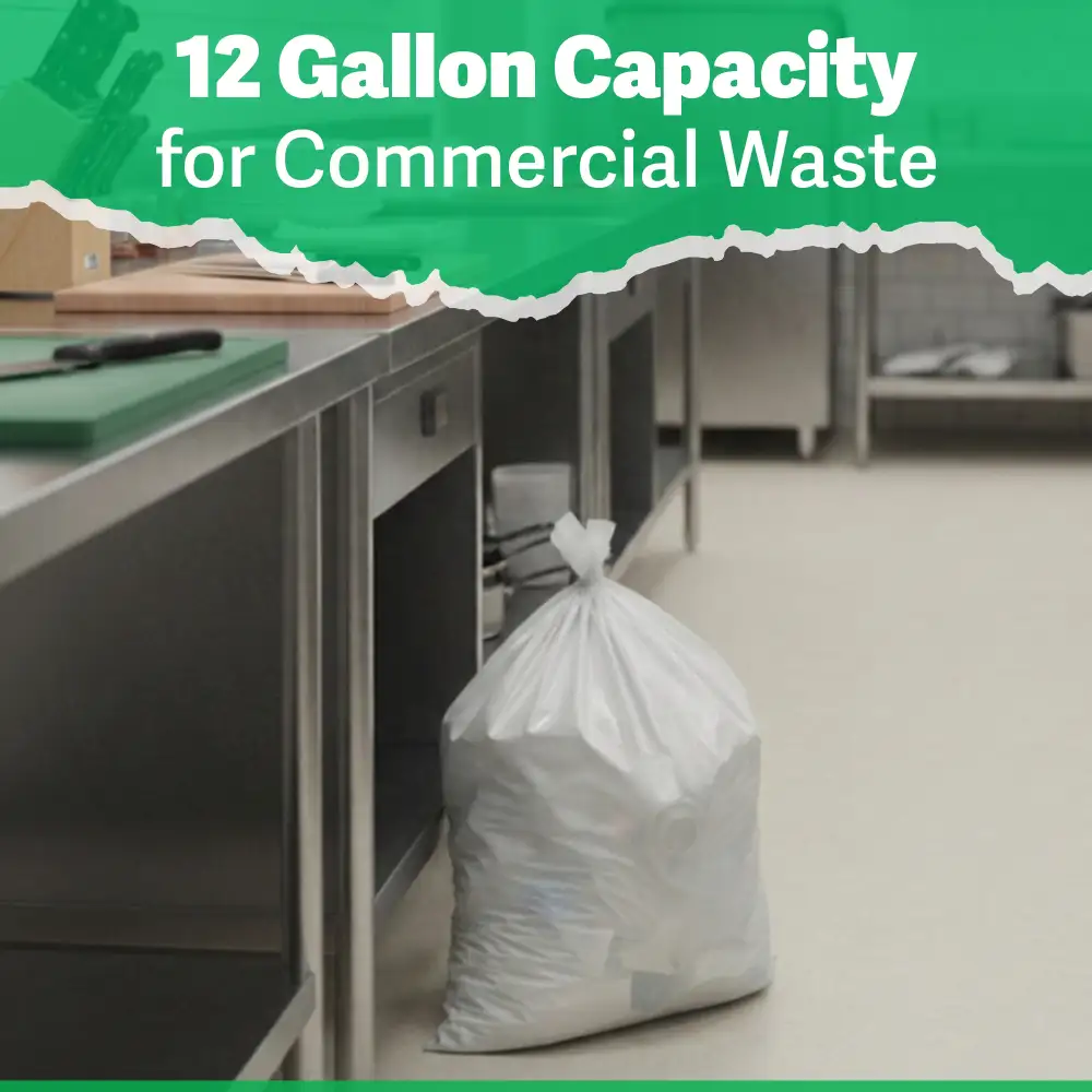 TrashGuard Series 12 Gallon 0.7 MIL Low-Density White Draw Tape Trash Bag / Can Liner, 300 Bags/Case