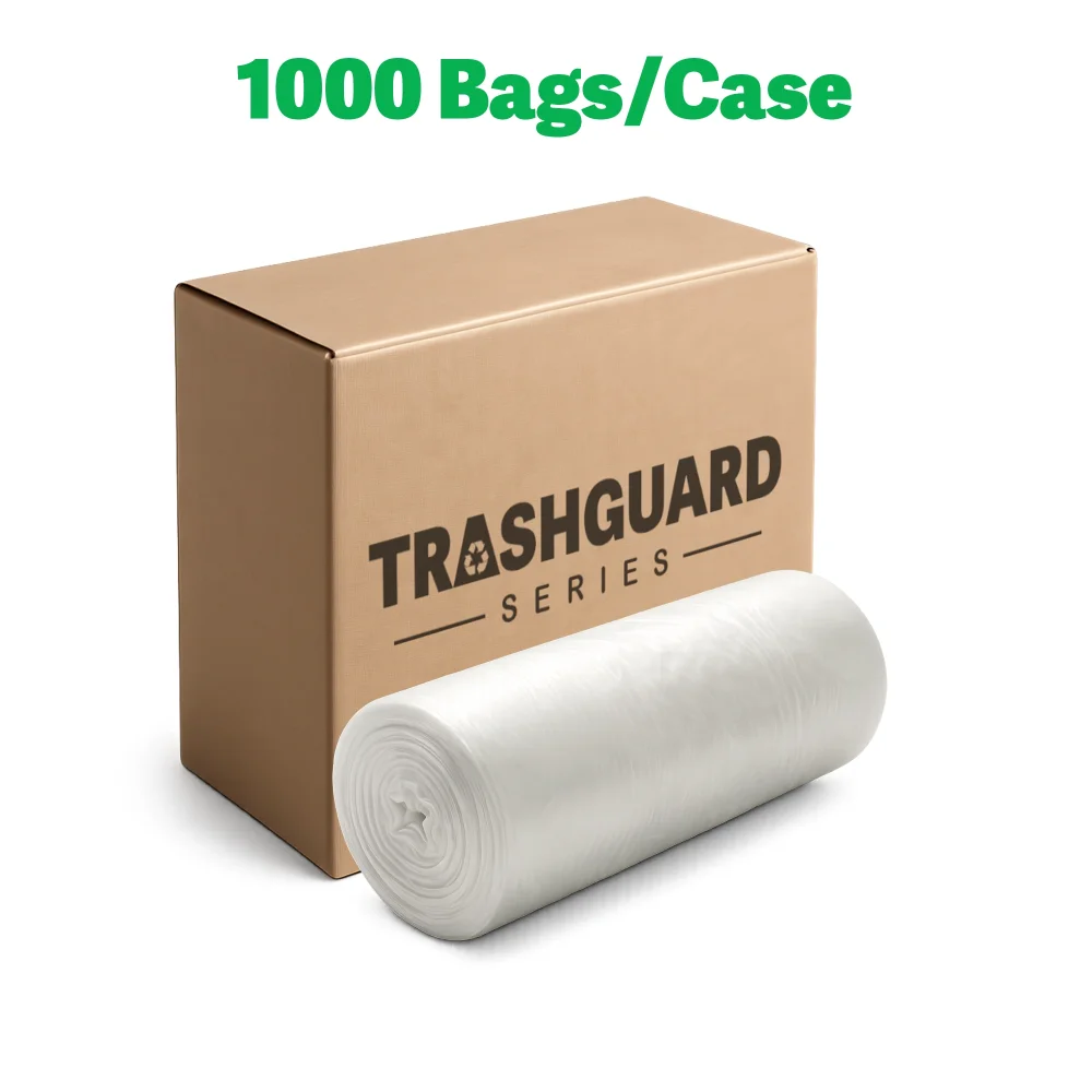 TrashGuard Series 4 Gallon 0.35 MIL 17" x 17" Low-Density Clear Heritage Trash Bag / Can Liner, 1000 Bags/Case