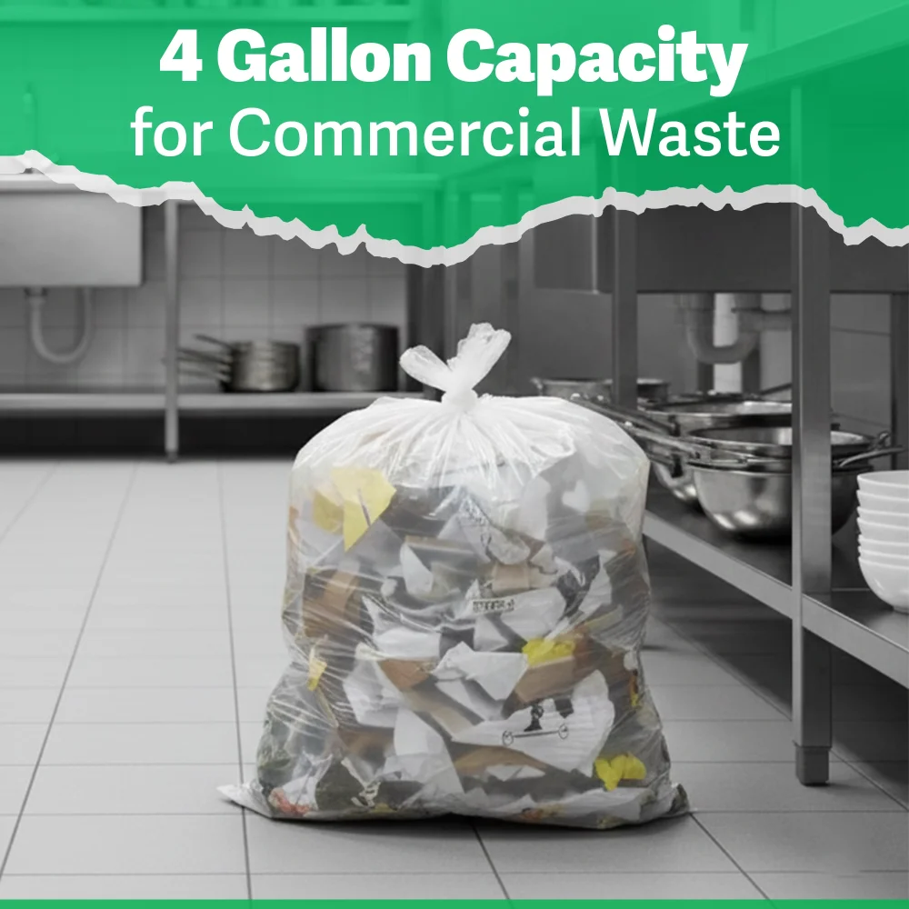 TrashGuard Series 4 Gallon 0.35 MIL 17" x 17" Low-Density Clear Heritage Trash Bag / Can Liner, 1000 Bags/Case