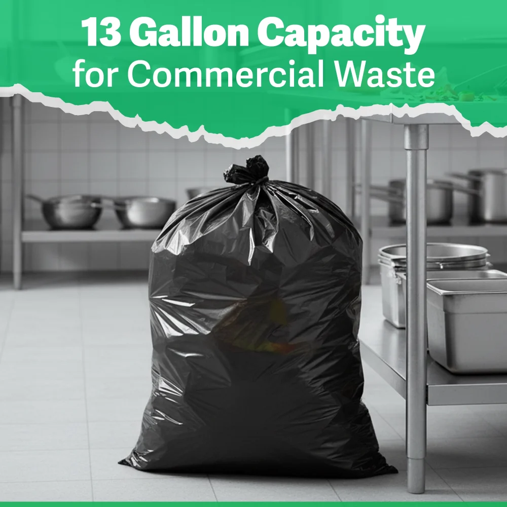 TrashGuard Series 13 Gallon 0.50 MIL 24" x 32" Low-Density Black Heritage Trash Bag / Can Liner, 500 Bags/Case