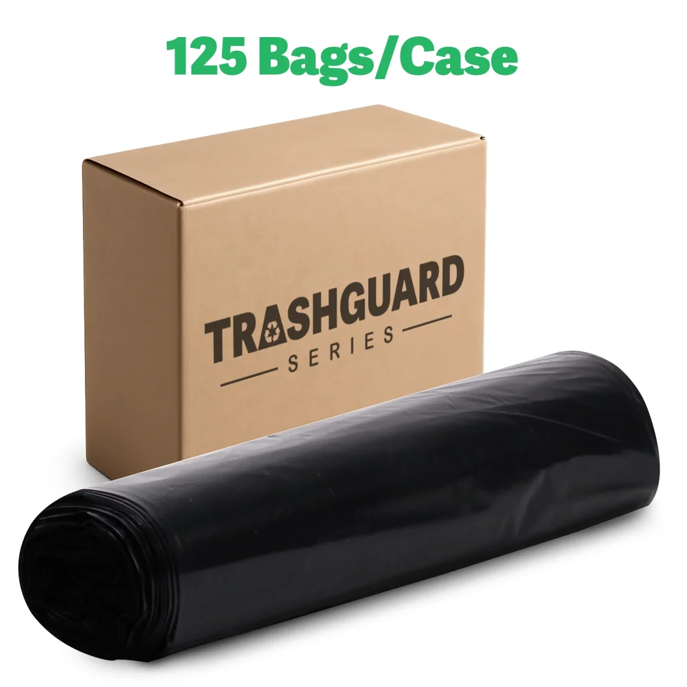 TrashGuard Series 40-45 Gallon 0.70 MIL 40" x 46" Low-Density Black Heritage Trash Bag / Can Liner, 125 Bags/Case
