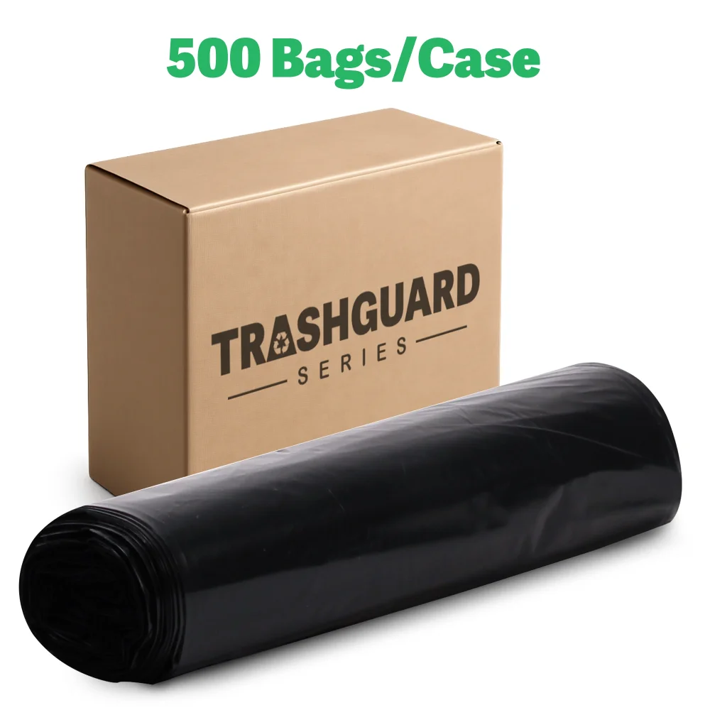 TrashGuard Series 12-16 Gallon 0.40 MIL 24" x 32" Low-Density Black Trash Bag / Can Liner, 500 Bags/Case