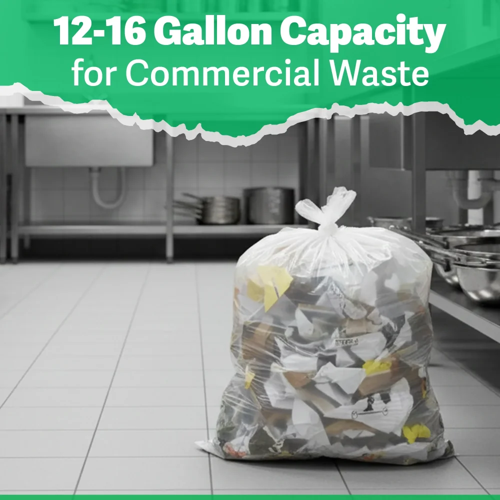 TrashGuard Series 12-16 Gallon 0.20 MIL 24" x 32" High-Density Clear Trash Bag / Can Liner, 1000 Bags/Case