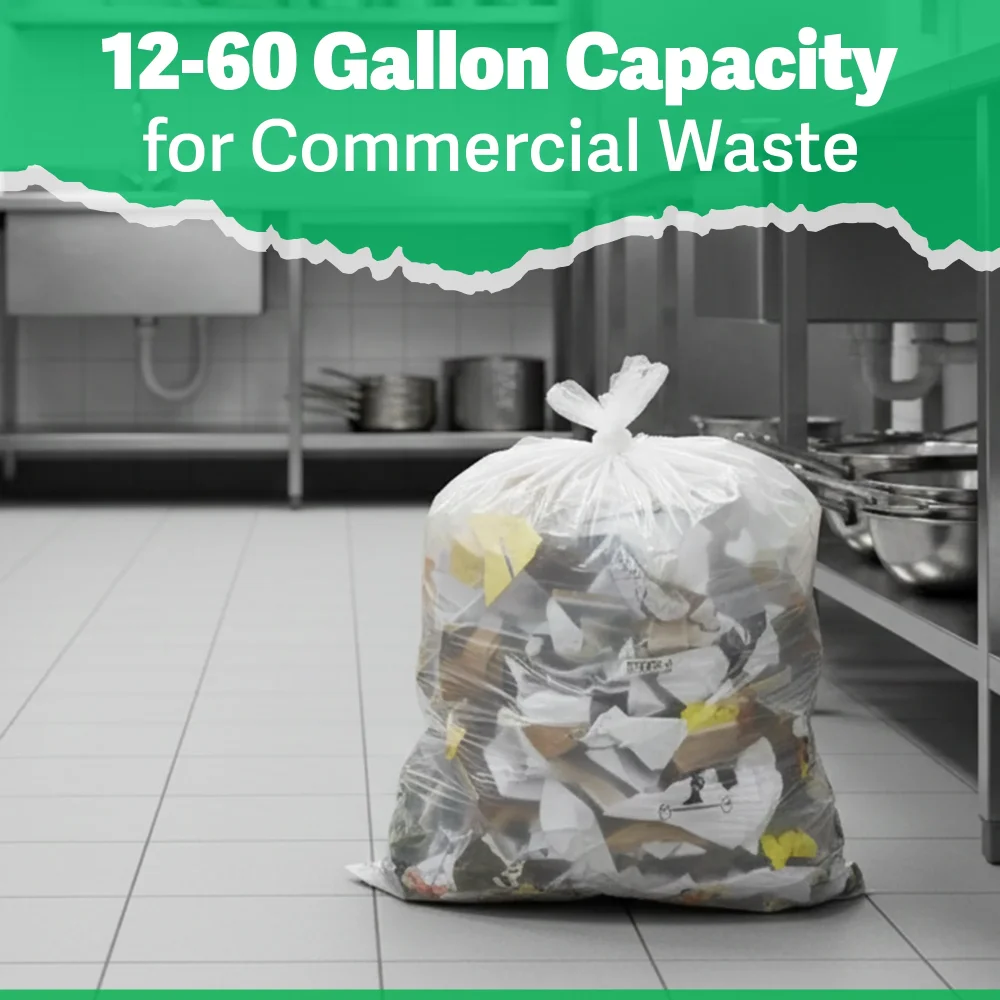 TrashGuard Series 12-60 Gallon 0.24 MIL 24" x 32" High-Density Clear Trash Bag / Can Liner, 1000 Bags/Case