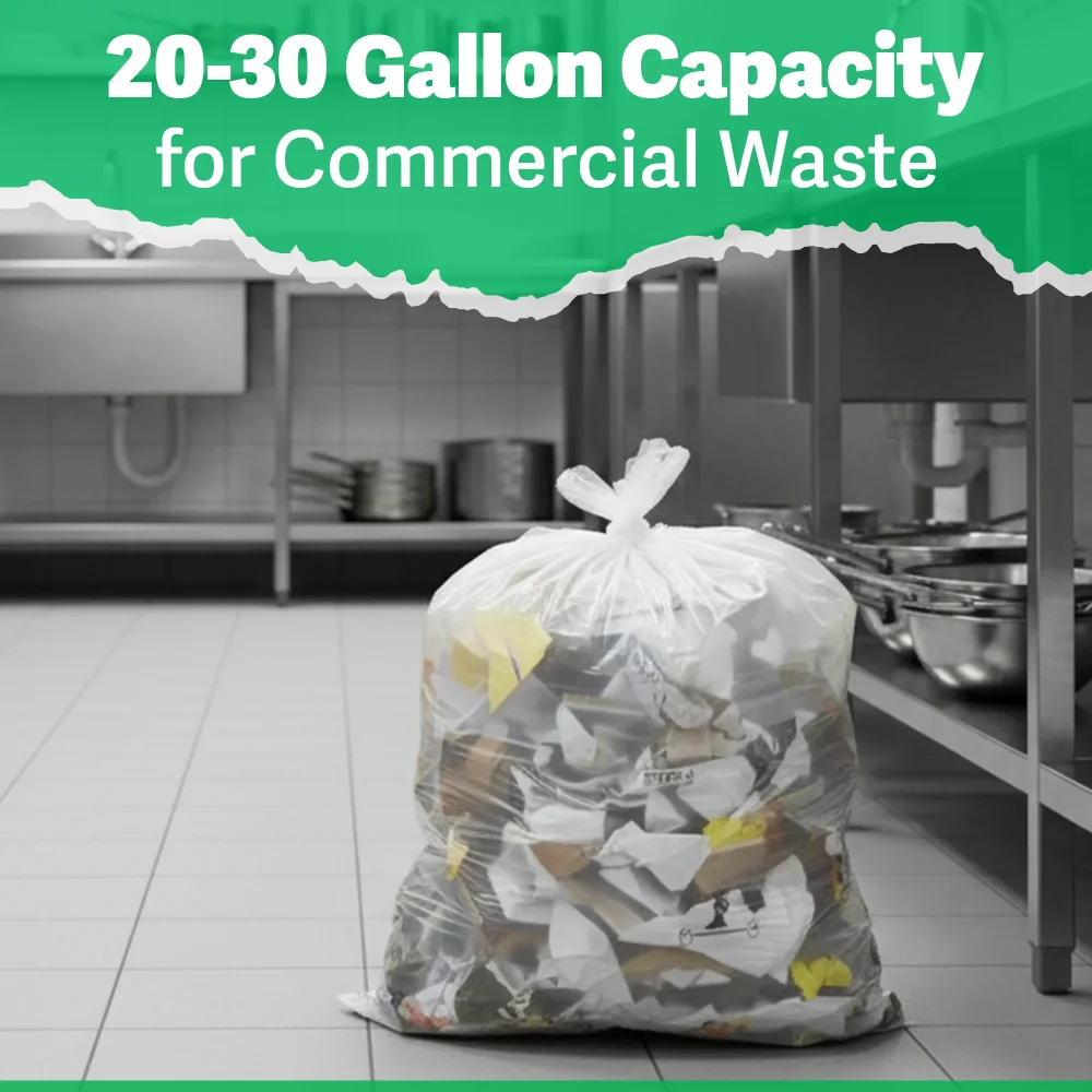 TrashGuard Series 20-30 Gallon 0.31 MIL 30" x 36" High-Density Clear Trash Bag / Can Liner, 500 Bags/Case