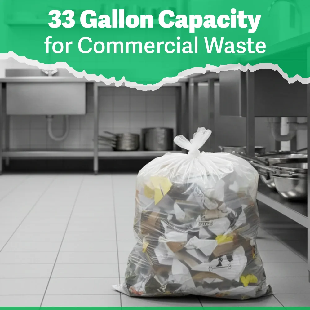 TrashGuard Series 33 Gallon 0.43 MIL 33" x 39" High-Density Clear Trash Bag / Can Liner, 500 Bags/Case