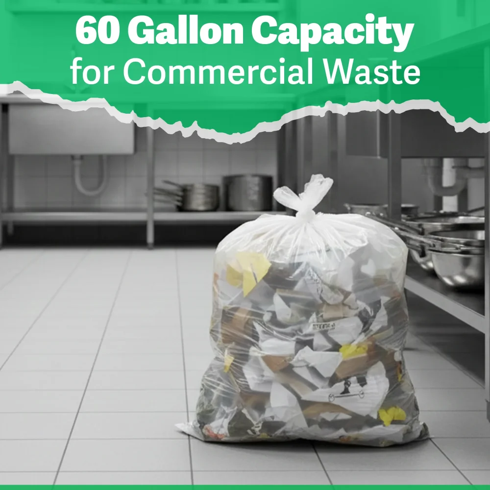 TrashGuard Series 60 Gallon 0.55 MIL 38" x 58" High-Density Clear Trash Bag / Can Liner, 200 Bags/Case