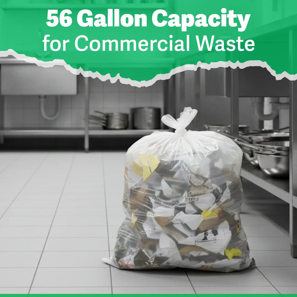 TrashGuard Series 56 Gallon 0.59 MIL 43" x 46" High-Density Clear Trash Bag / Can Liner, 200 Bags/Case