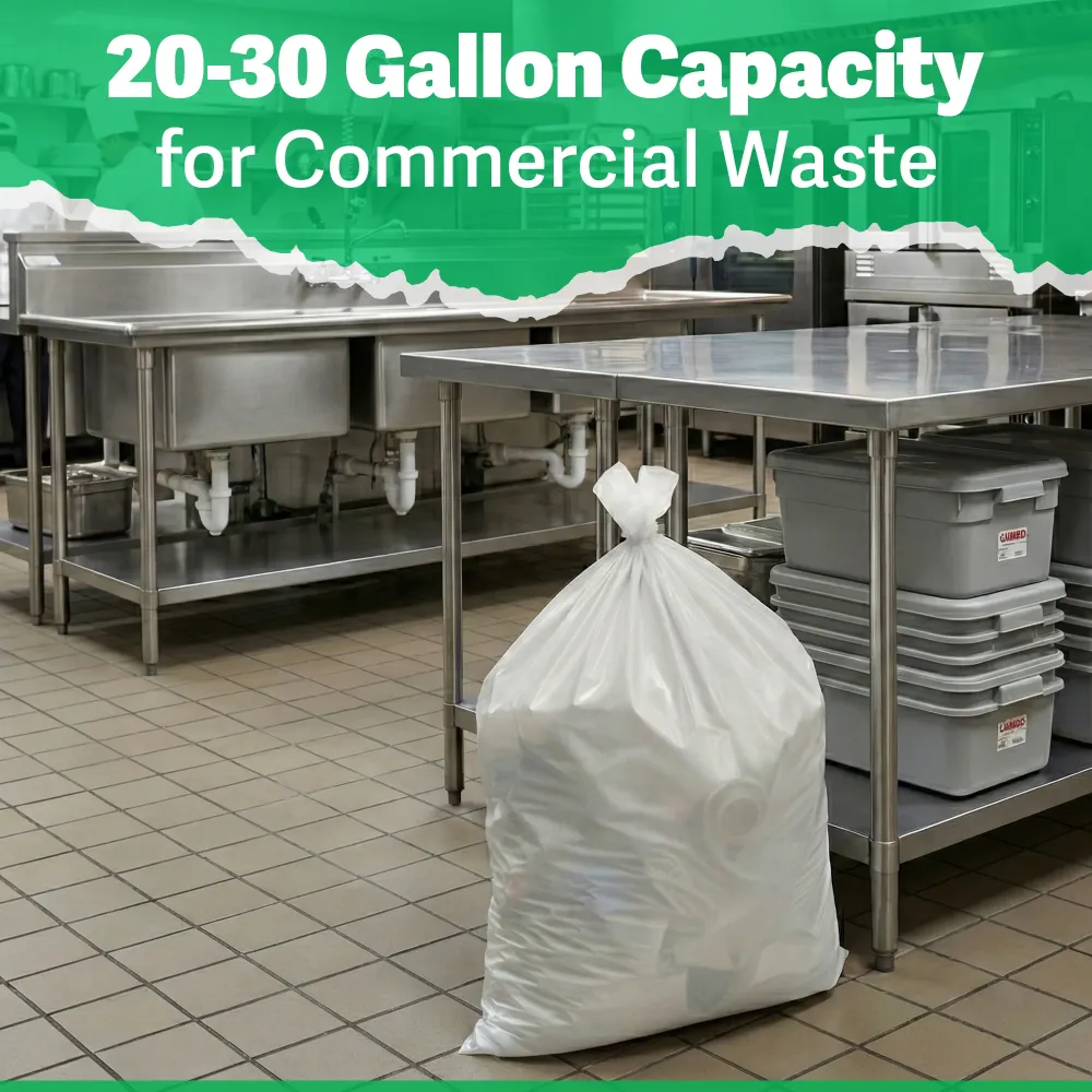 TrashGuard Series 20-30 Gallon 0.8 MIL 30" x 36" Low-Density White Trash Bag / Can Liner, 200 Bags/Case