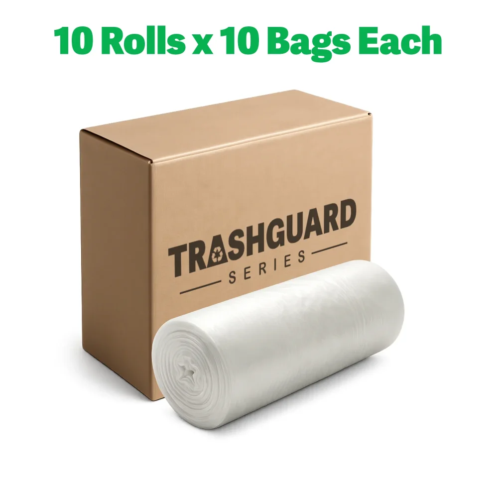 TrashGuard Series 60 Gallon 1.5 EQ MIL 38" x 58" Low-Density Clear Trash Bag / Can Liner, 100 Bags/Case
