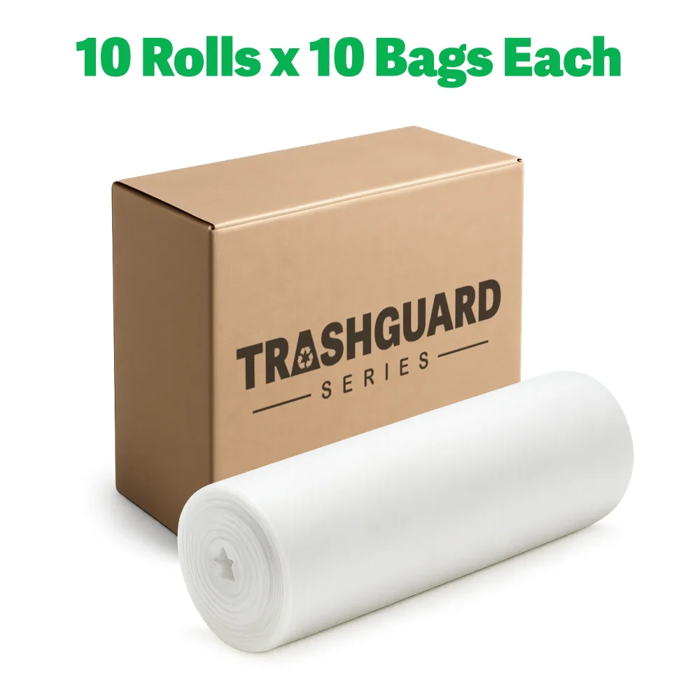 TrashGuard Series 60 Gallon 0.8 MIL 38" x 58" Low-Density White Heavy Trash Bag / Can Liner, 100 Bags/Case