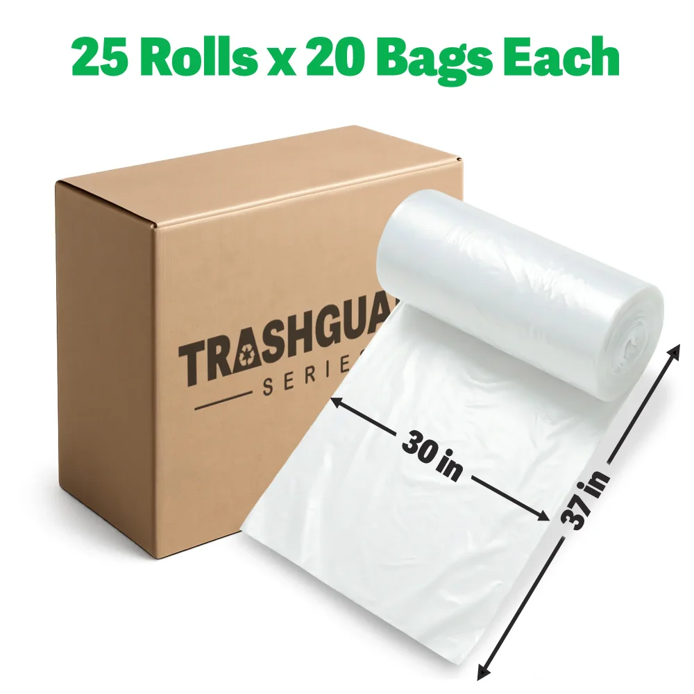 TrashGuard Series 10 Micron 30" x 37" High-Density Natural Trash Bag / Can Liner, 500 Bags/Case