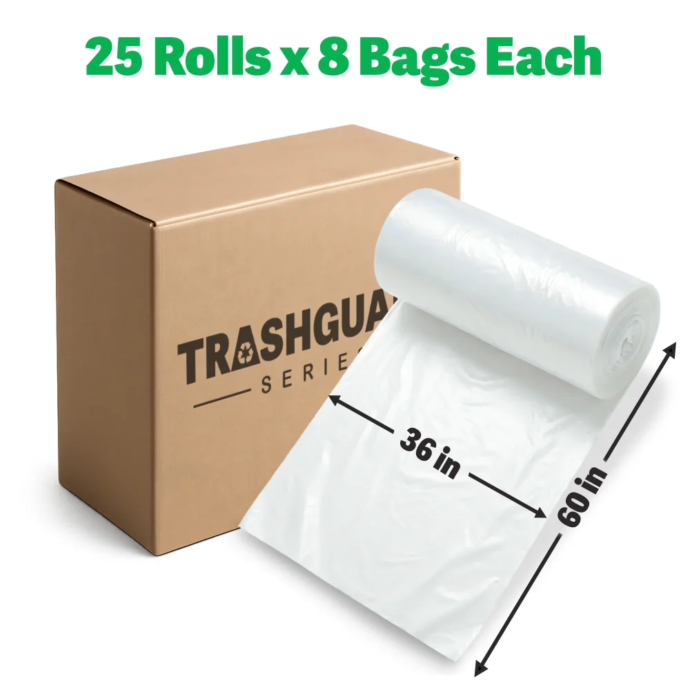 TrashGuard Series 17 Micron 36" x 60" High-Density Natural Trash Bag / Can Liner, 200 Bags/Case