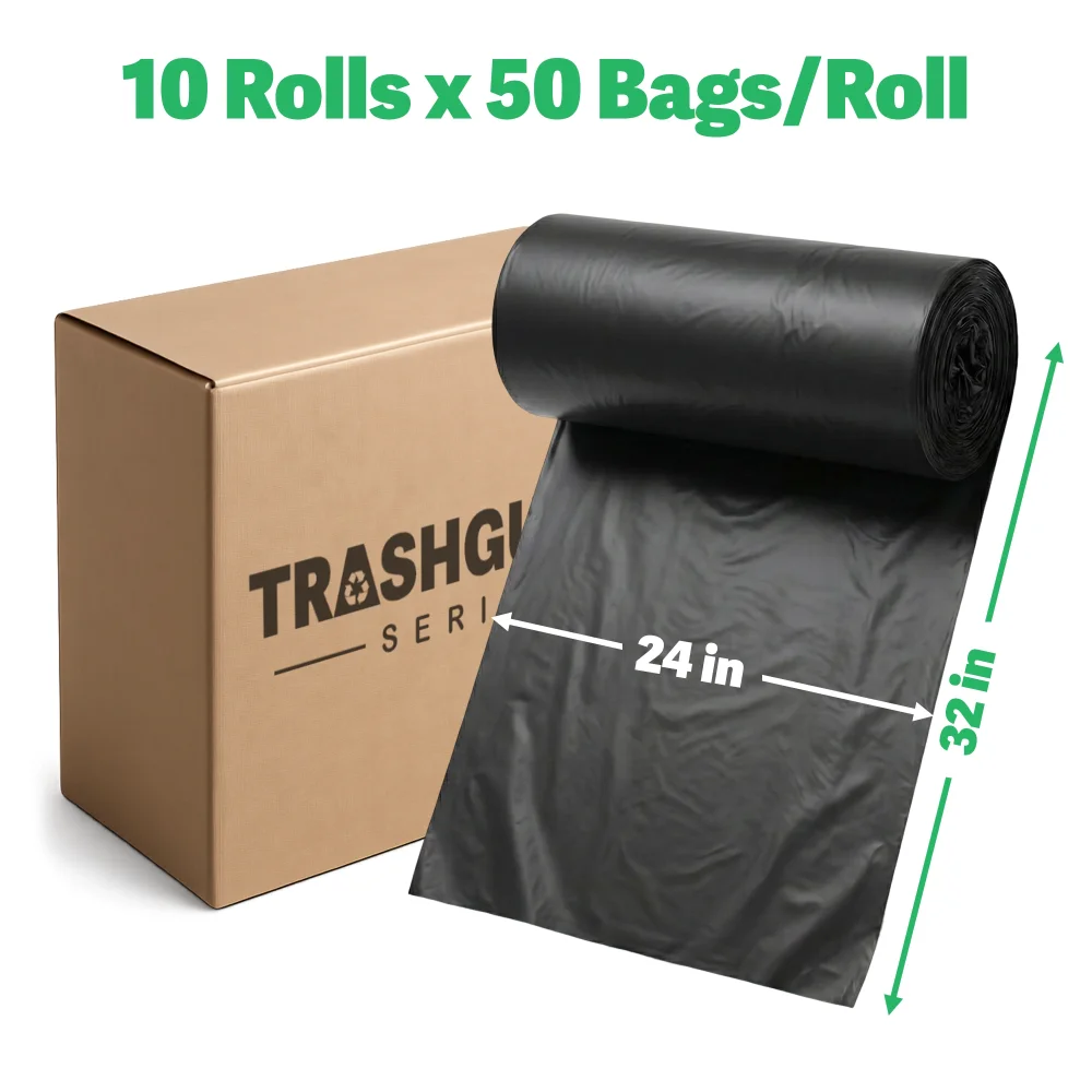 TrashGuard Series 1.0 MIL 24" x 32" Low-Density Black Trash Bag / Can Liner, 500 Bags/Case