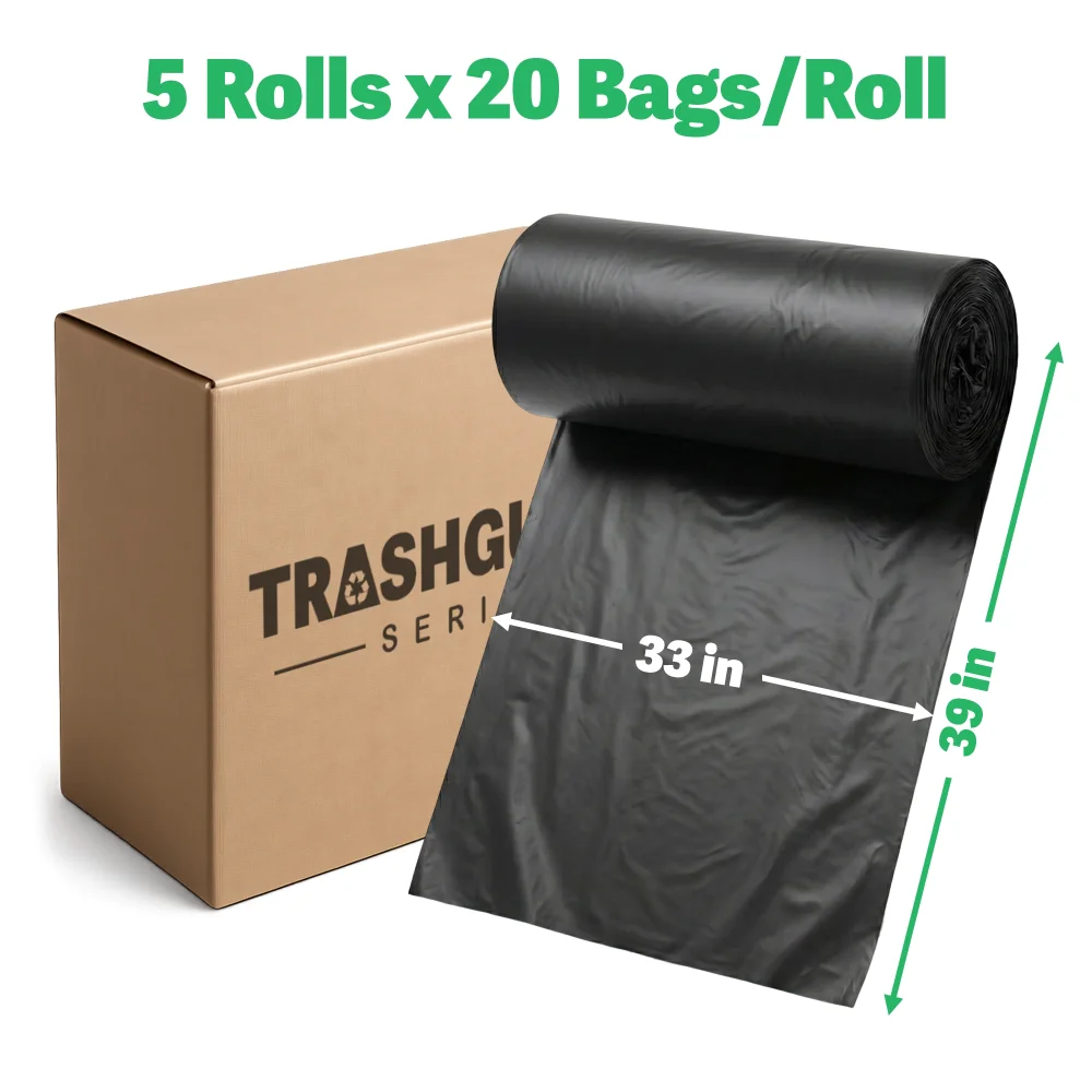 TrashGuard Series 2.0 MIL 33" x 39" Low-Density Black Trash Bag / Can Liner, 100 Bags/Case