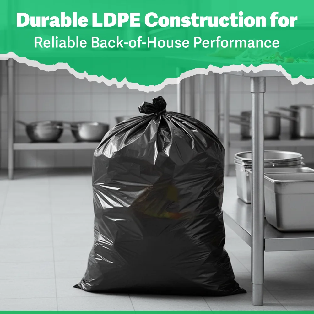 TrashGuard Series 1.5 MIL 38" x 58" Low-Density Black Trash Bag / Can Liner, 100 Bags/Case