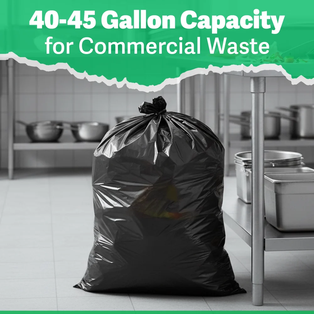 TrashGuard Series 40-45 Gallon 41 Micron 40" x 46" Low-Density Black Trash Bag / Can Liner, 100 Bags/Case