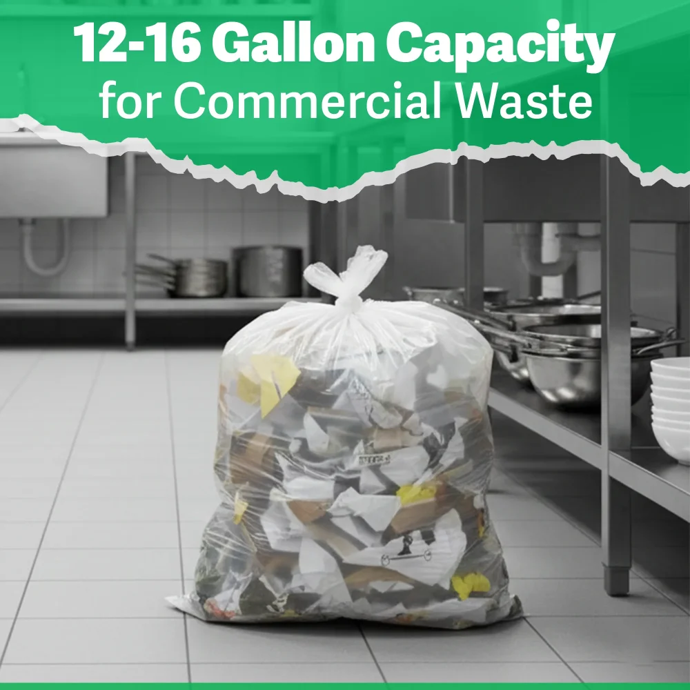 TrashGuard Series 12-16 Gallon 0.24 MIL 24" x 31" High-Density Clear Trash Bag / Can Liner, 1000 Bags/Case