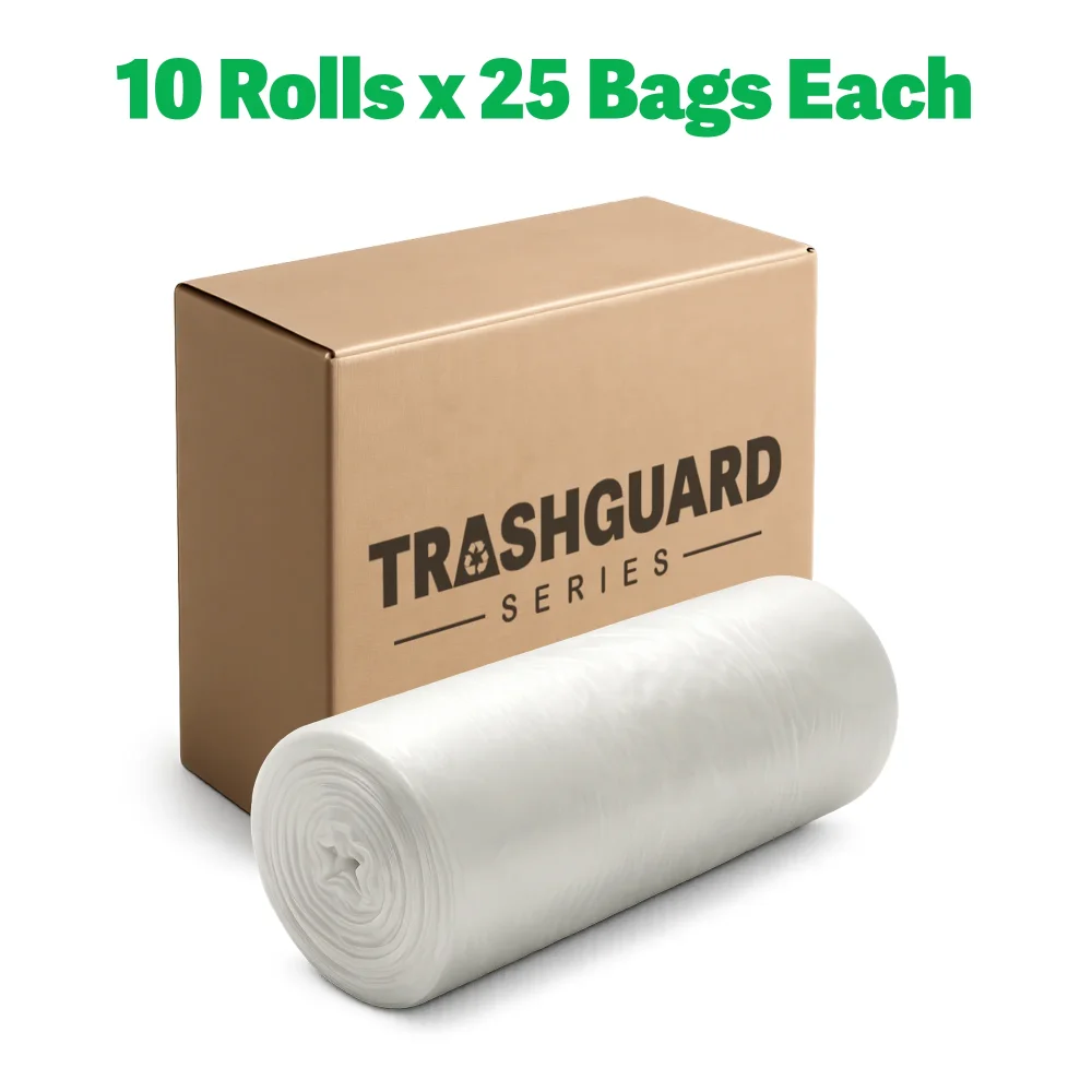 TrashGuard Series 40-45 Gallon 0.55 MIL 40" x 46" High-Density Clear Trash Bag / Can Liner, 250 Bags/Case