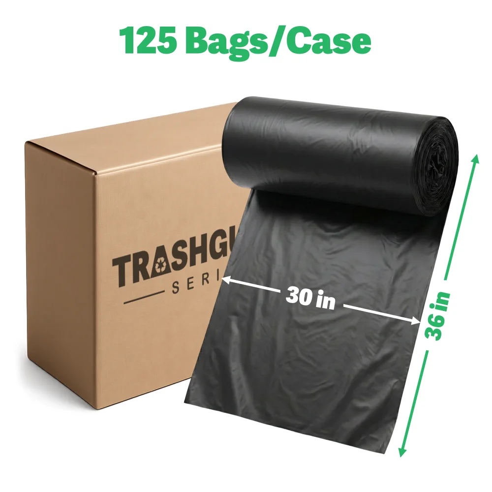 TrashGuard Series 1.4 MIL 30" x 36" Low-Density Black Heavy Trash Bag / Can Liner, 125 Bags/Case