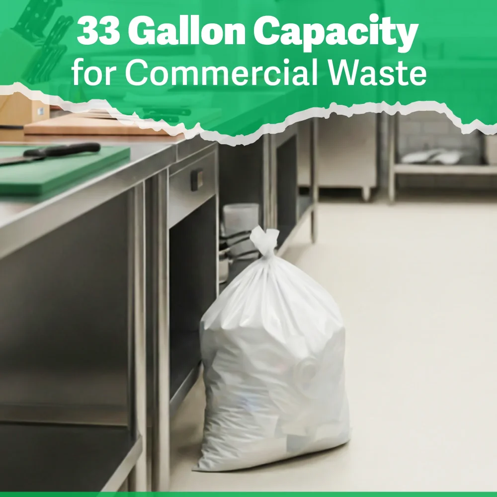 TrashGuard Series 33 Gallon 12 Micron 33" x 40" High-Density Natural Trash Bag / Can Liner, 500 Bags/Case