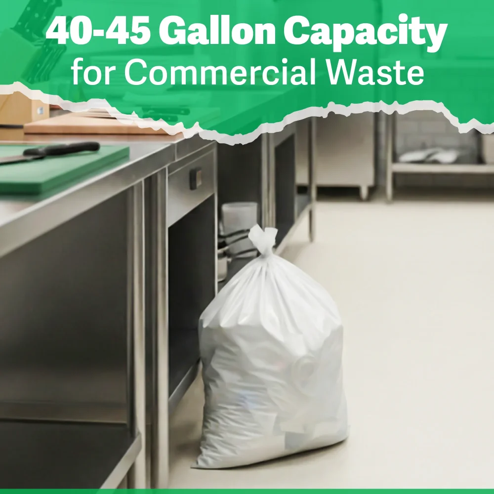 TrashGuard Series 40-45 Gallon 12 Micron 40" x 48" High-Density Natural Trash Bag / Can Liner, 250 Bags/Case