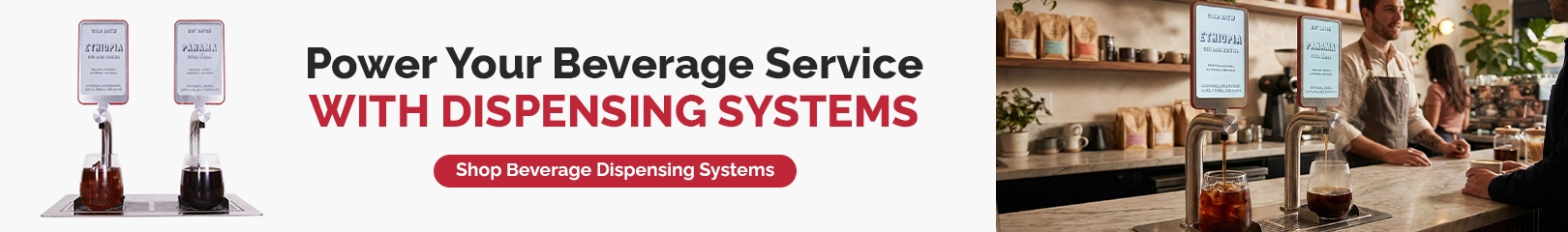 Commercial beverage dispensing systems serving iced drinks in a café setting