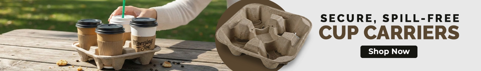 Disposable cardboard cup carrier holding takeaway coffee cups for cafés, food delivery, and beverage service with spill-free transport.