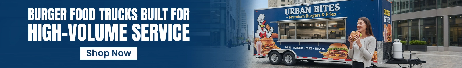 Burger food trucks built for high-volume service with fully equipped commercial kitchen and premium burger setup