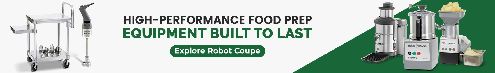 Robot Coupe high-performance food prep machines including processors and blenders designed for restaurants and catering kitchens