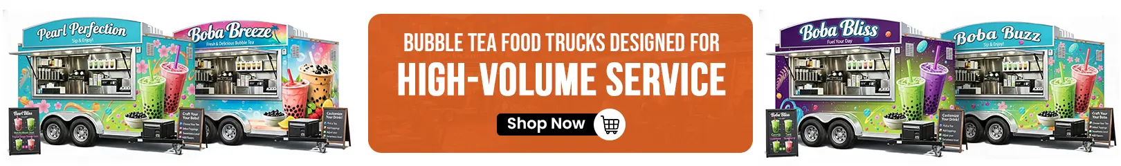 Bubble tea food trucks designed for high-volume service with fully equipped mobile kitchens for boba and milk tea