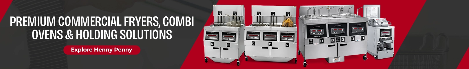 Henny Penny commercial fryers, combi ovens, and hot holding equipment for high-volume restaurant, fast food, and foodservice kitchen operations.