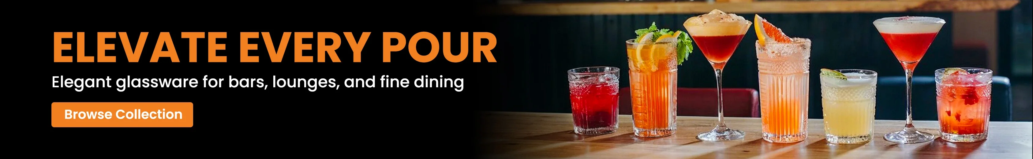 High-quality bar glassware selection featuring cocktail glasses, whiskey tumblers, and beer mugs perfect for serving beverages.