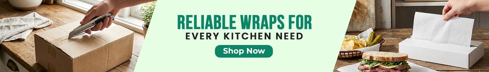 Commercial food wrapping paper and deli sheets used for packaging sandwiches, takeaway orders, and kitchen supplies in restaurants and cafés.
