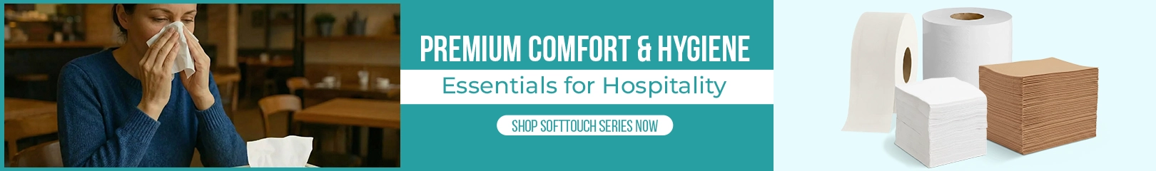 SoftTouch premium tissue paper, toilet rolls, and paper napkins for hotel, restaurant, and hospitality hygiene and comfort essentials.
